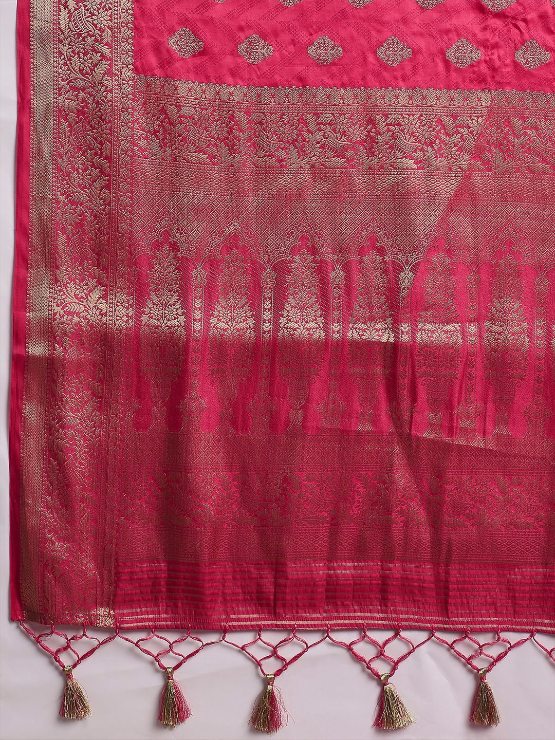 Deep Pink Silk Blend Floral Butti Saree - Ressa