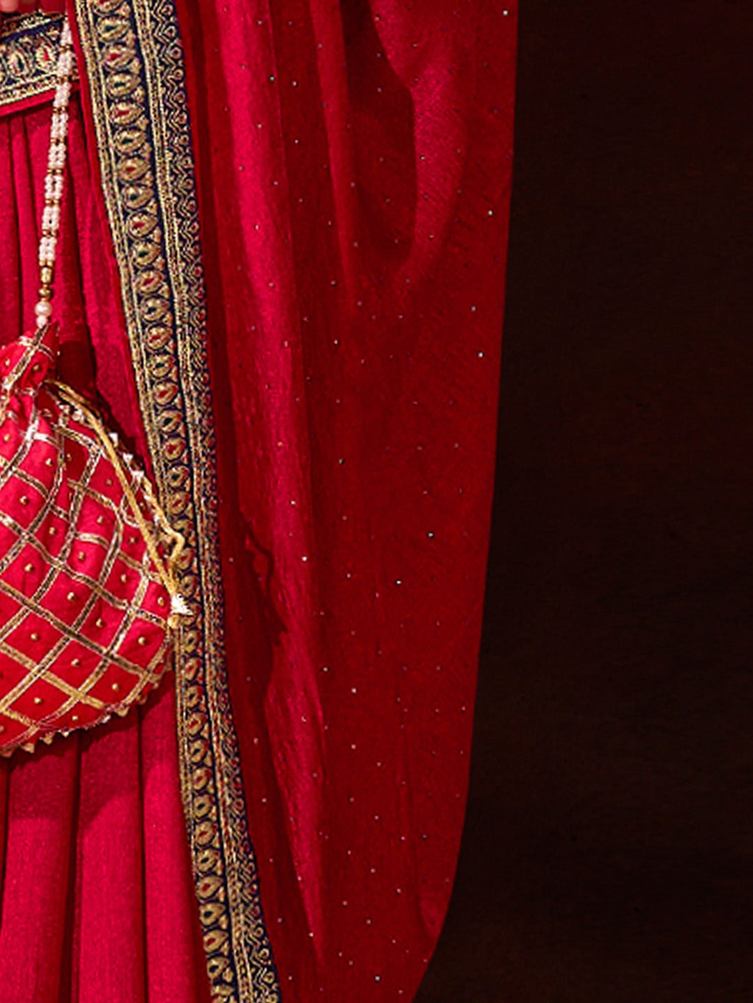 Deep Pink Vichitra Silk Embroidered Zari Border Stone Saree - Ressa