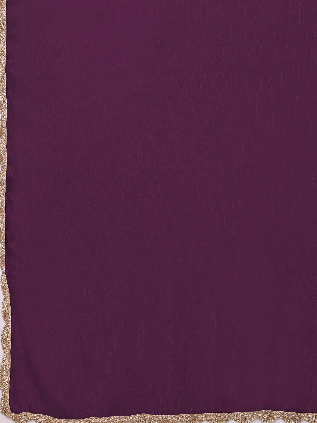 Deep Plum Chiffon Saree with Gold Scallop Lace Border - Ressa