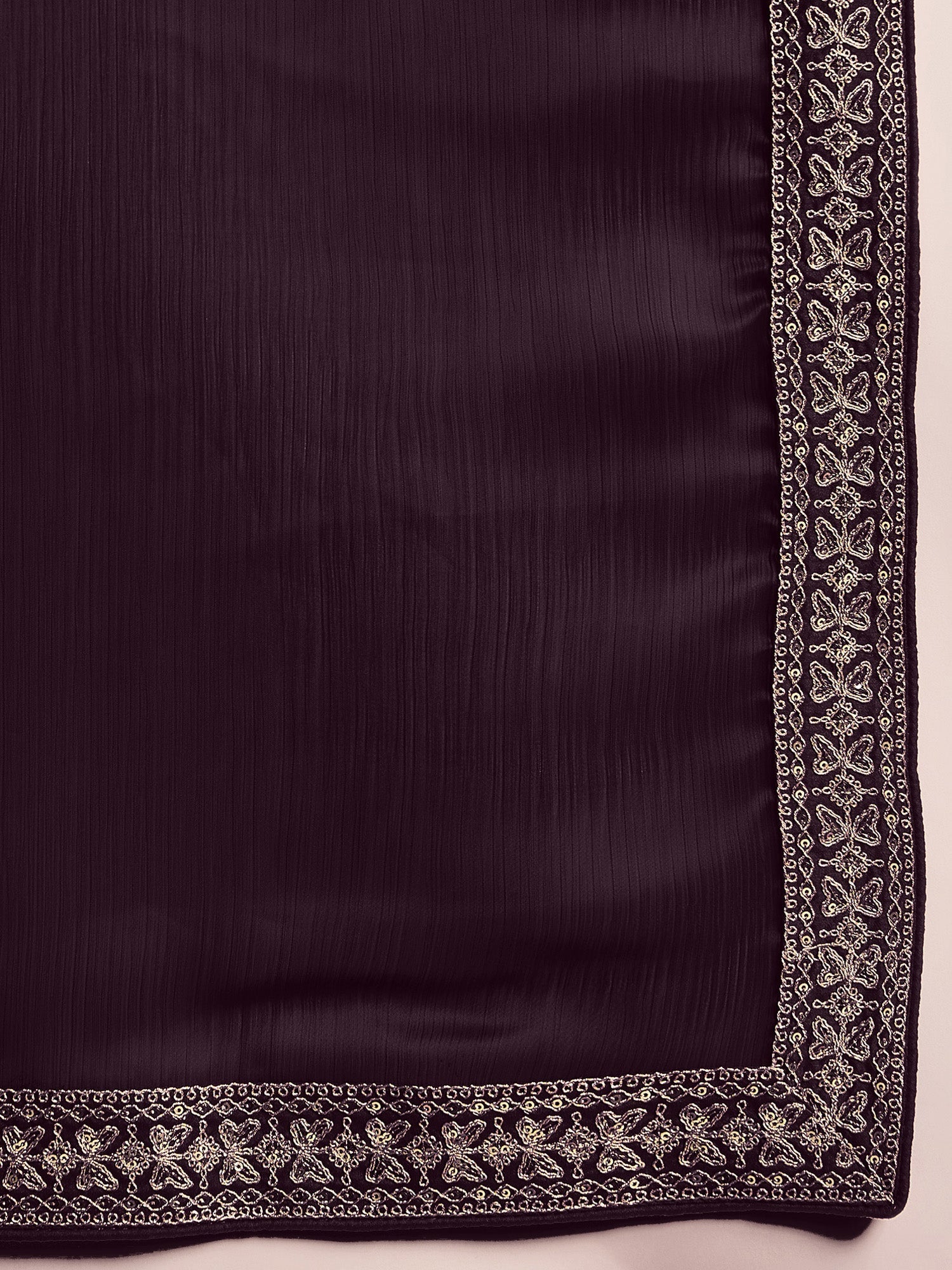 Deep Plum Embroidered Border Satin Saree - Ressa