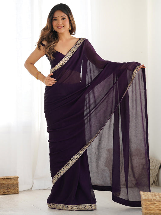 Deep Plum Georgette Saree - Ressa