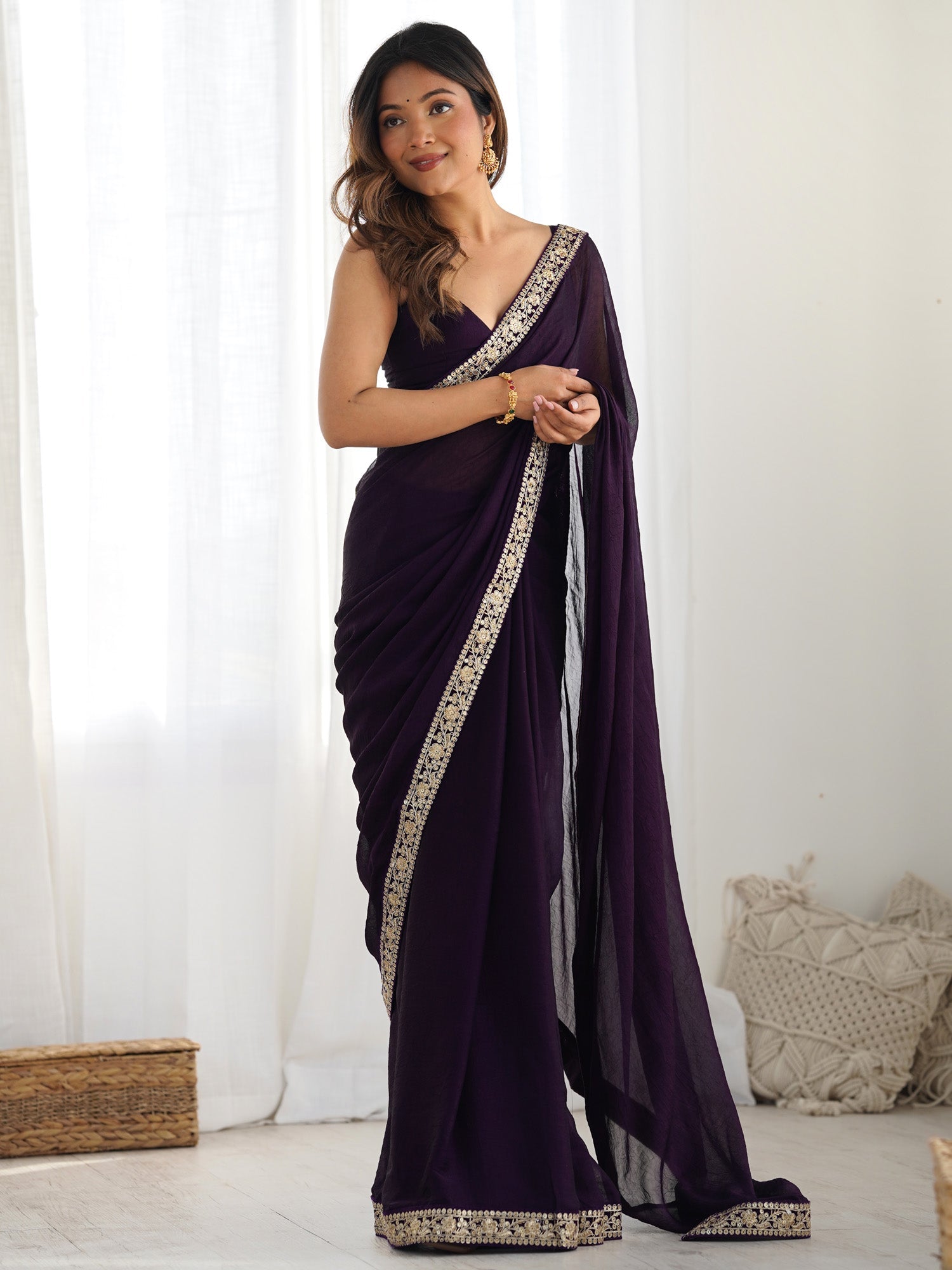 Deep Plum Georgette Saree - Ressa