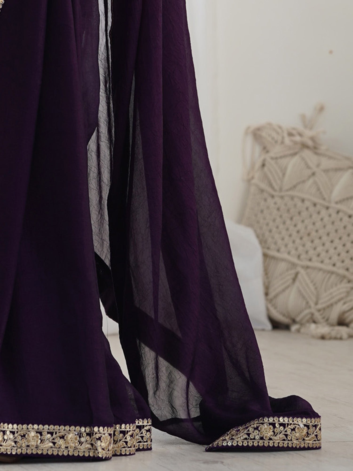 Deep Plum Georgette Saree - Ressa