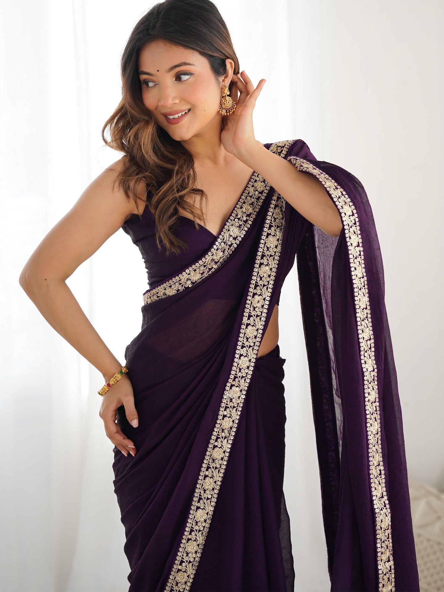 Deep Plum Georgette Saree - Ressa