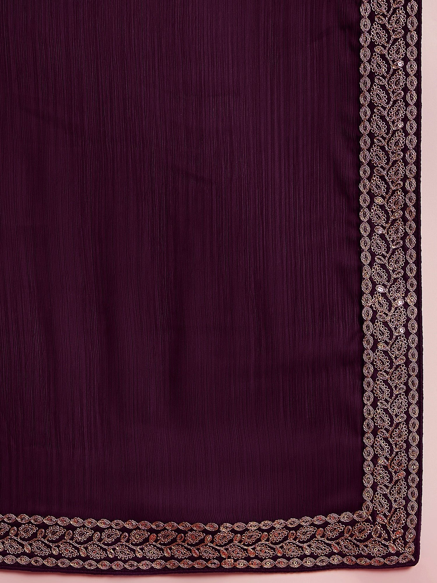 Deep Plum Georgette Saree with Gold Lace Border - Ressa