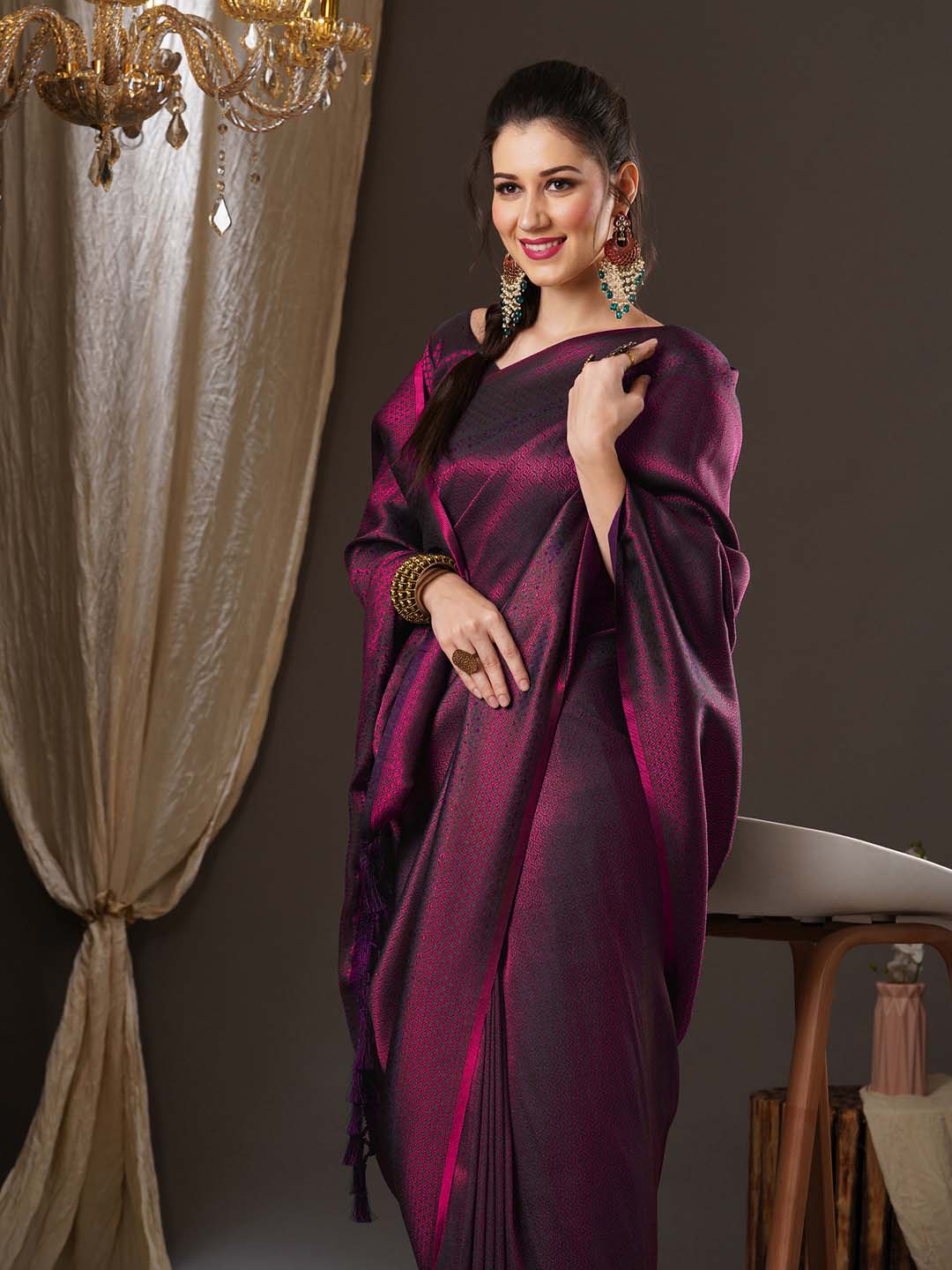 Deep Plum & Magenta Silk Saree - Ressa