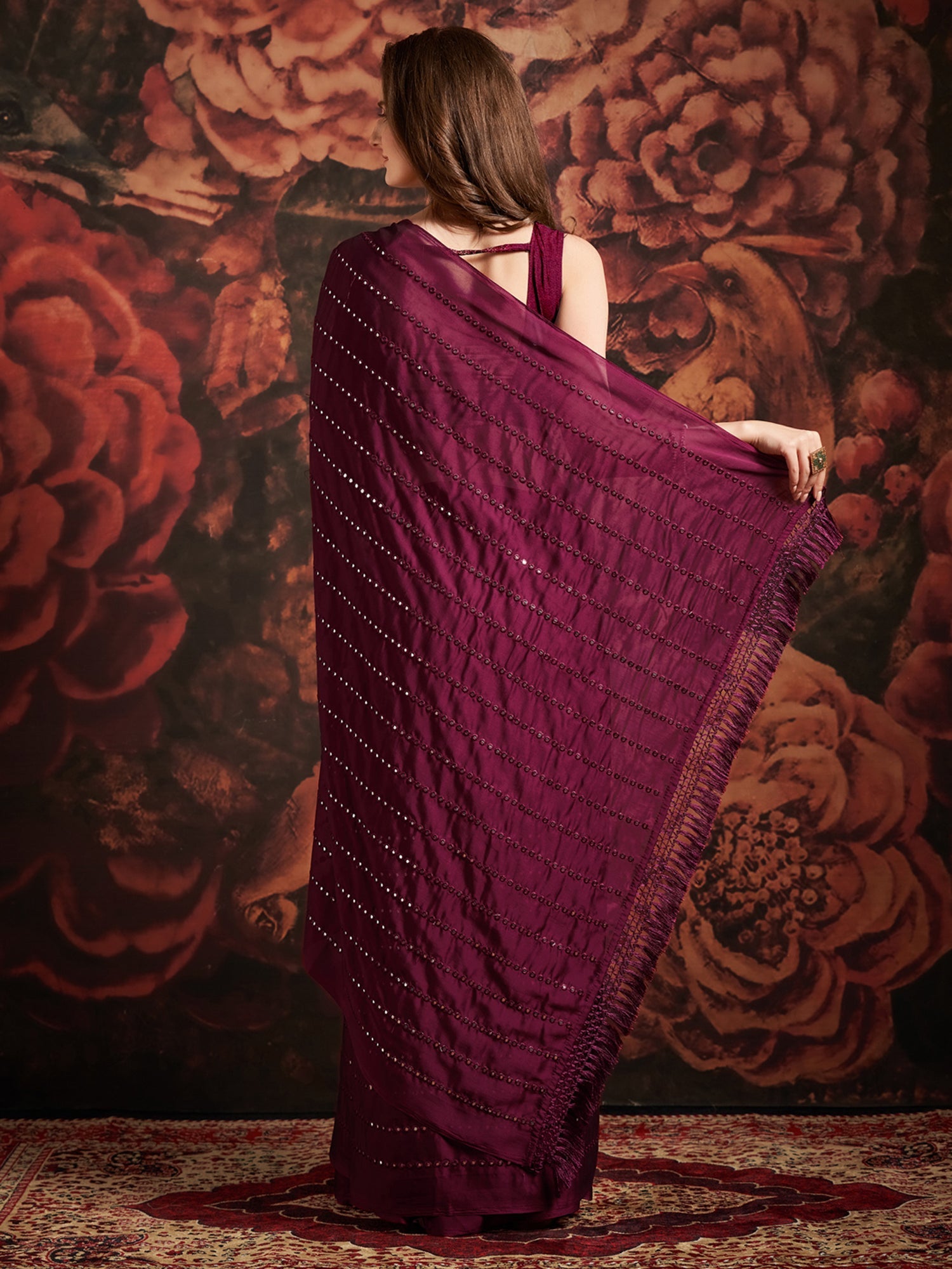 Deep Plum Satin Saree - Ressa