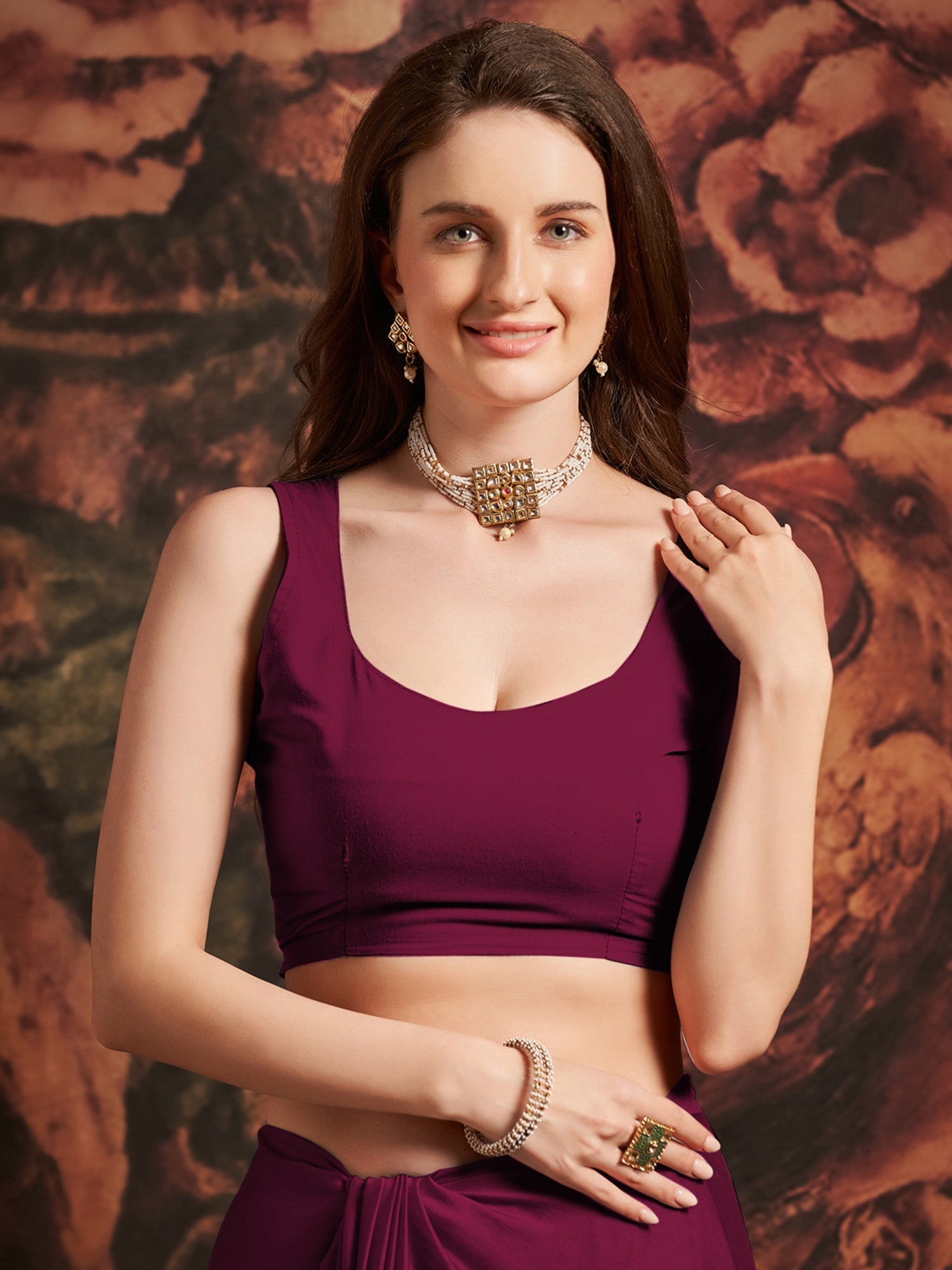 Deep Plum Satin Saree - Ressa