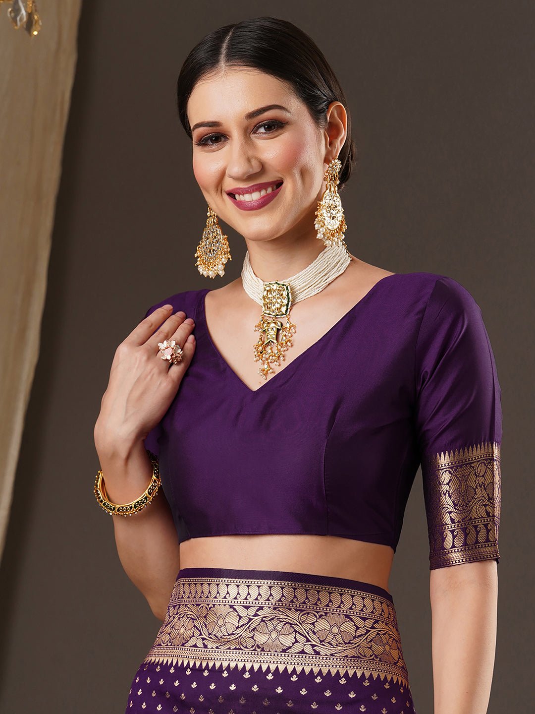 Deep Purple Banarasi Silk Saree - Ressa