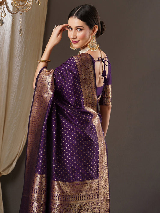 Deep Purple Banarasi Silk Saree - Ressa