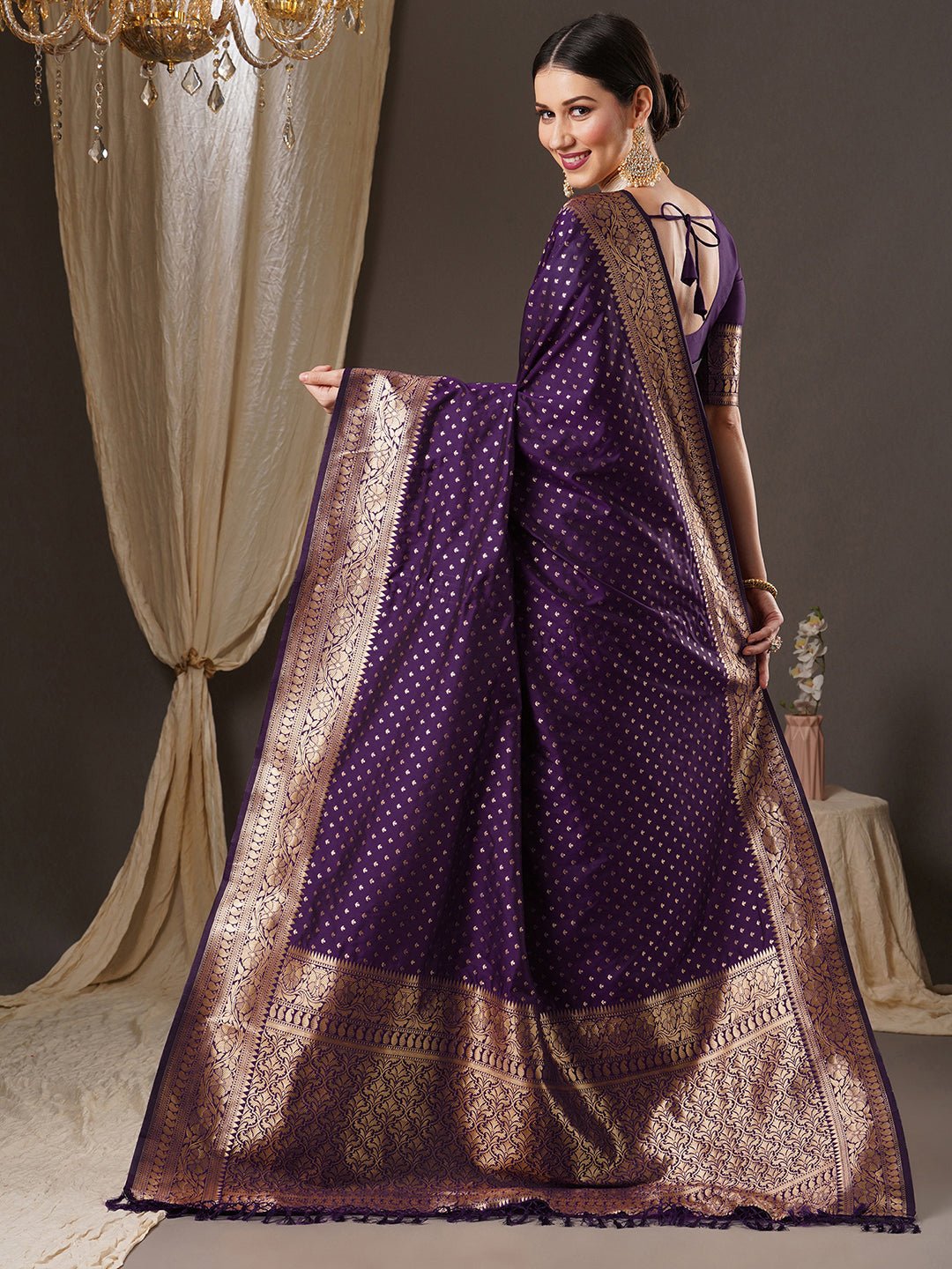 Deep Purple Banarasi Silk Saree - Ressa