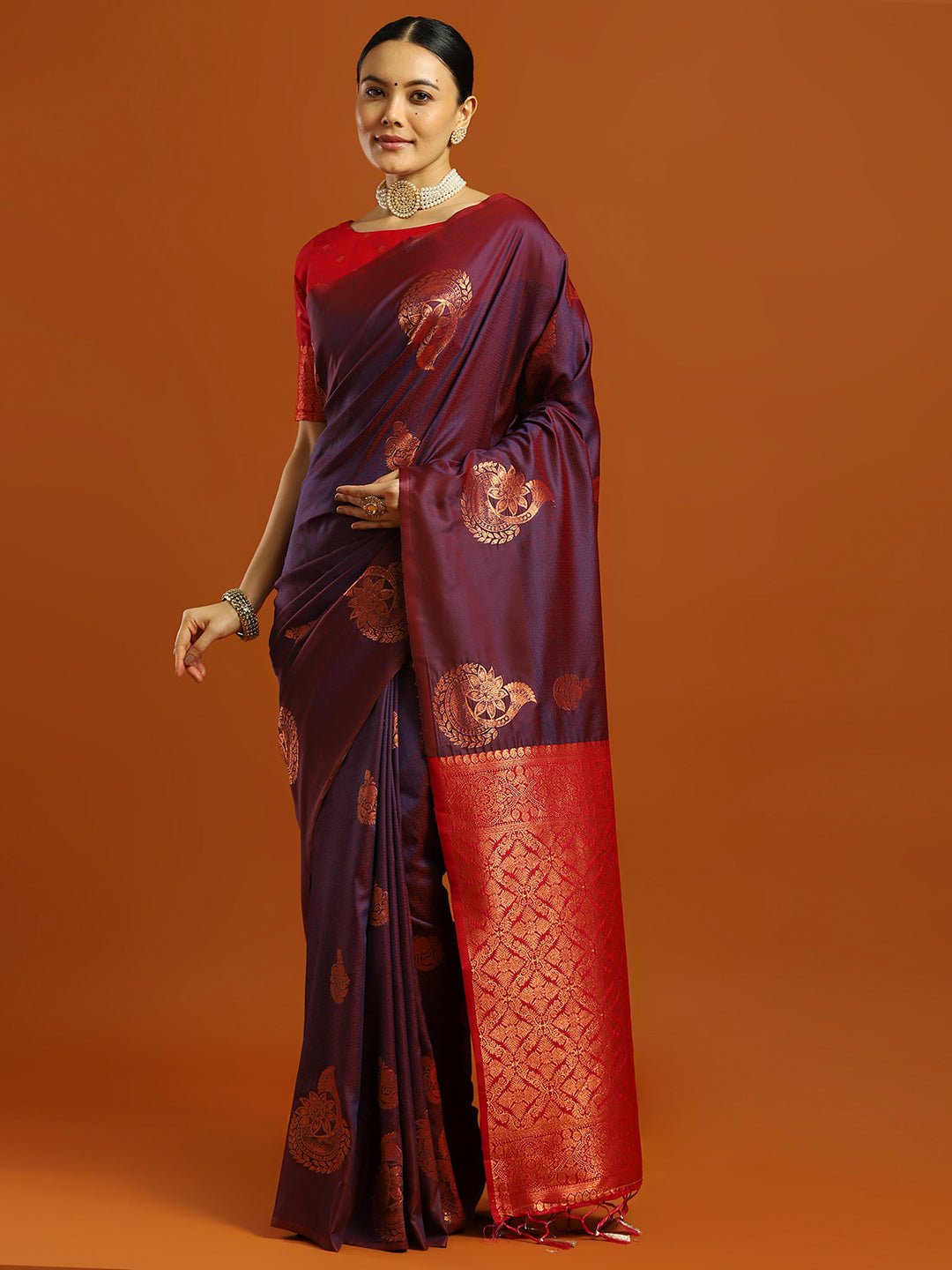 Deep Purple Banarasi Silk Saree - Ressa