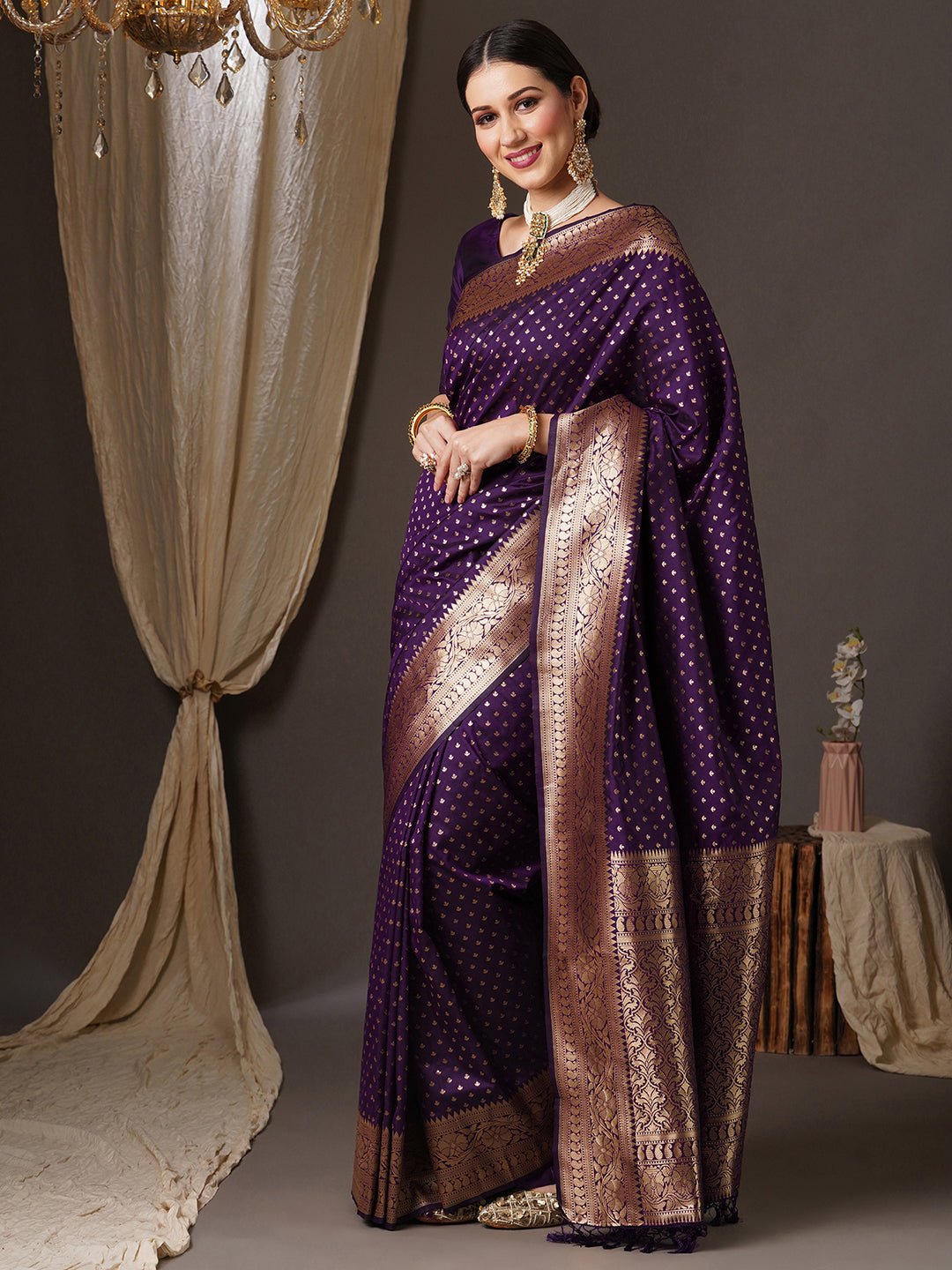Deep Purple Banarasi Silk Saree - Ressa