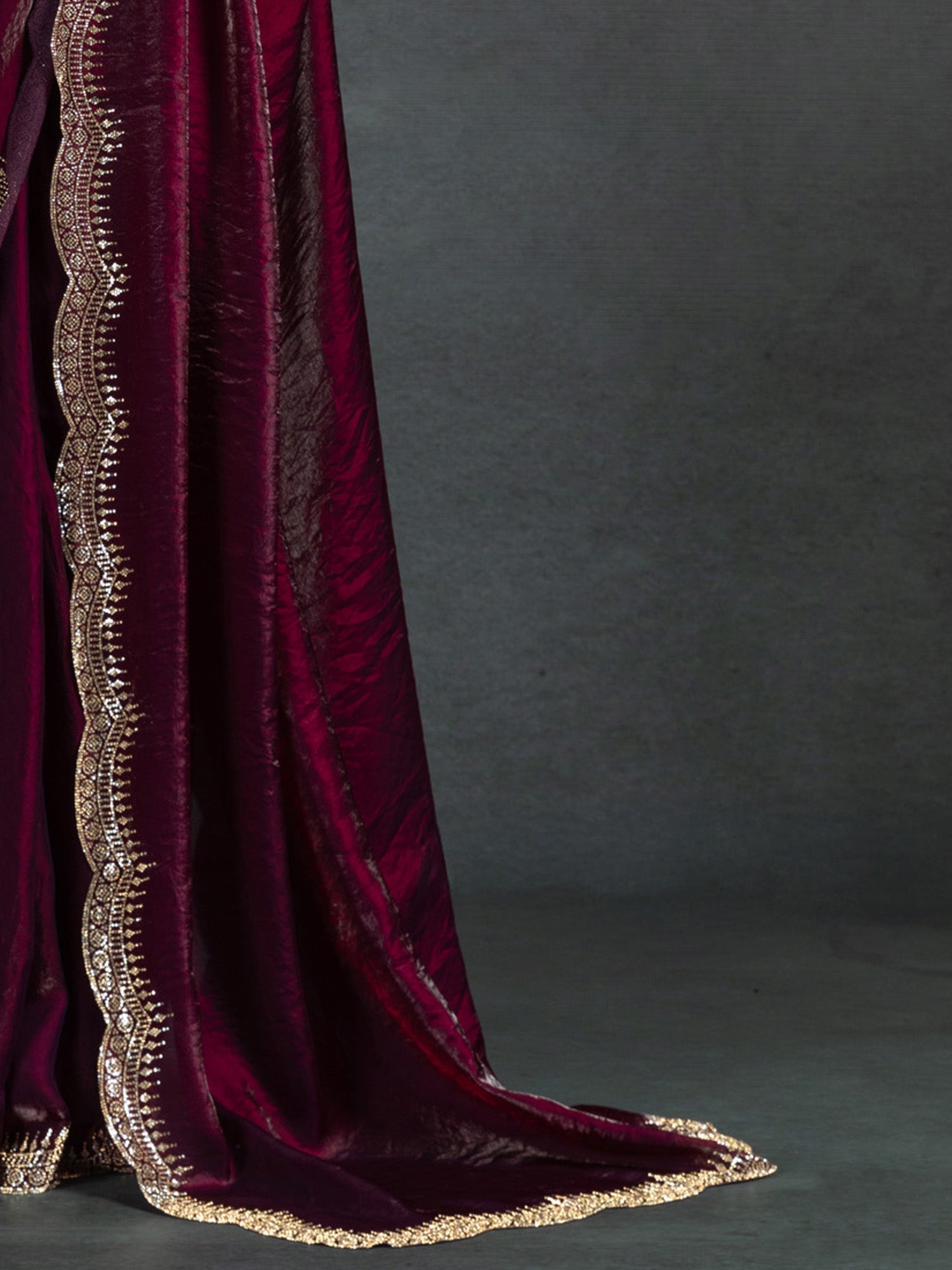 Deep Purple Embellished Beads and Stones Satin Sarees - Ressa