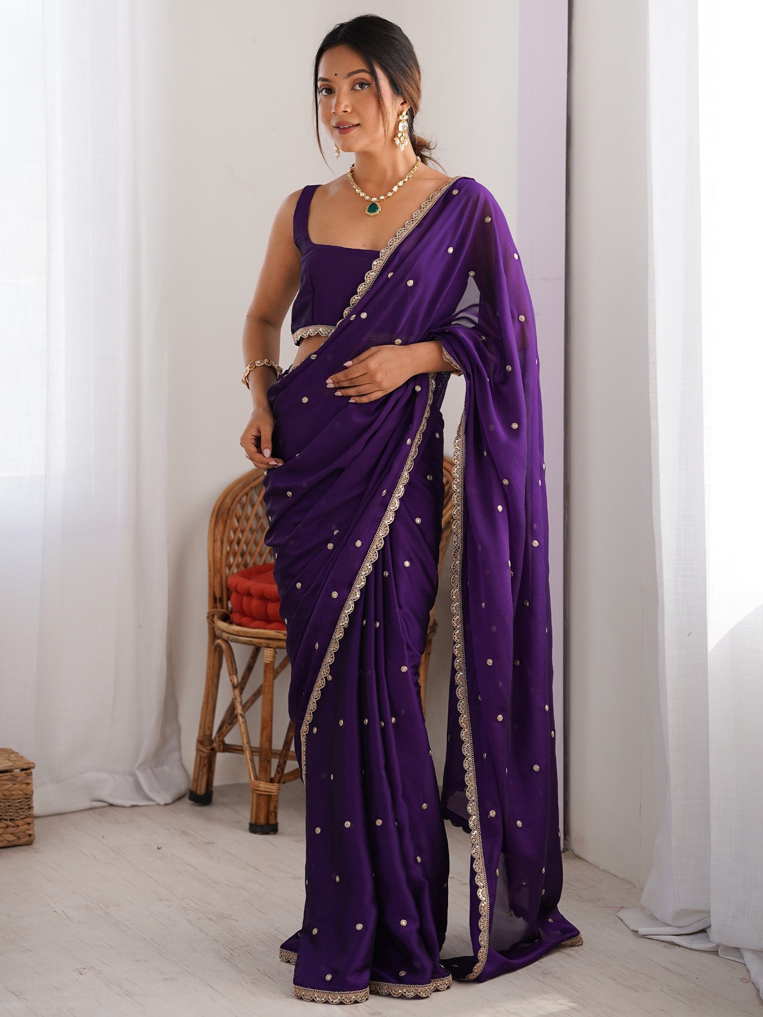 Deep Purple Emblished Georgette Saree - Ressa