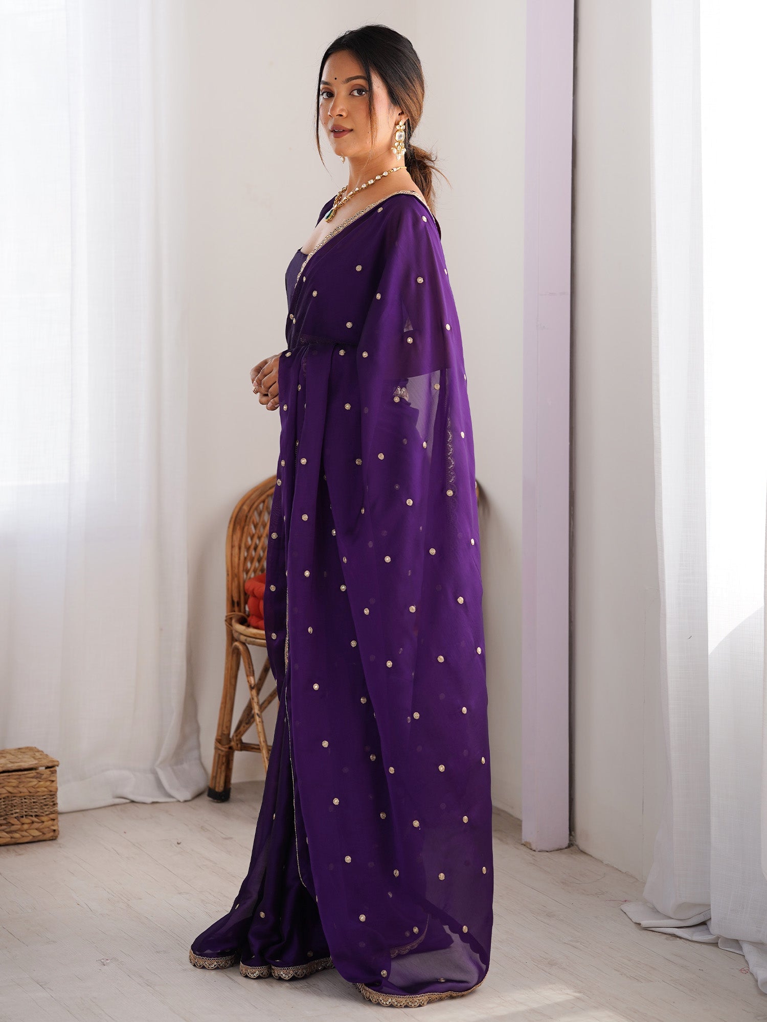 Deep Purple Emblished Georgette Saree - Ressa