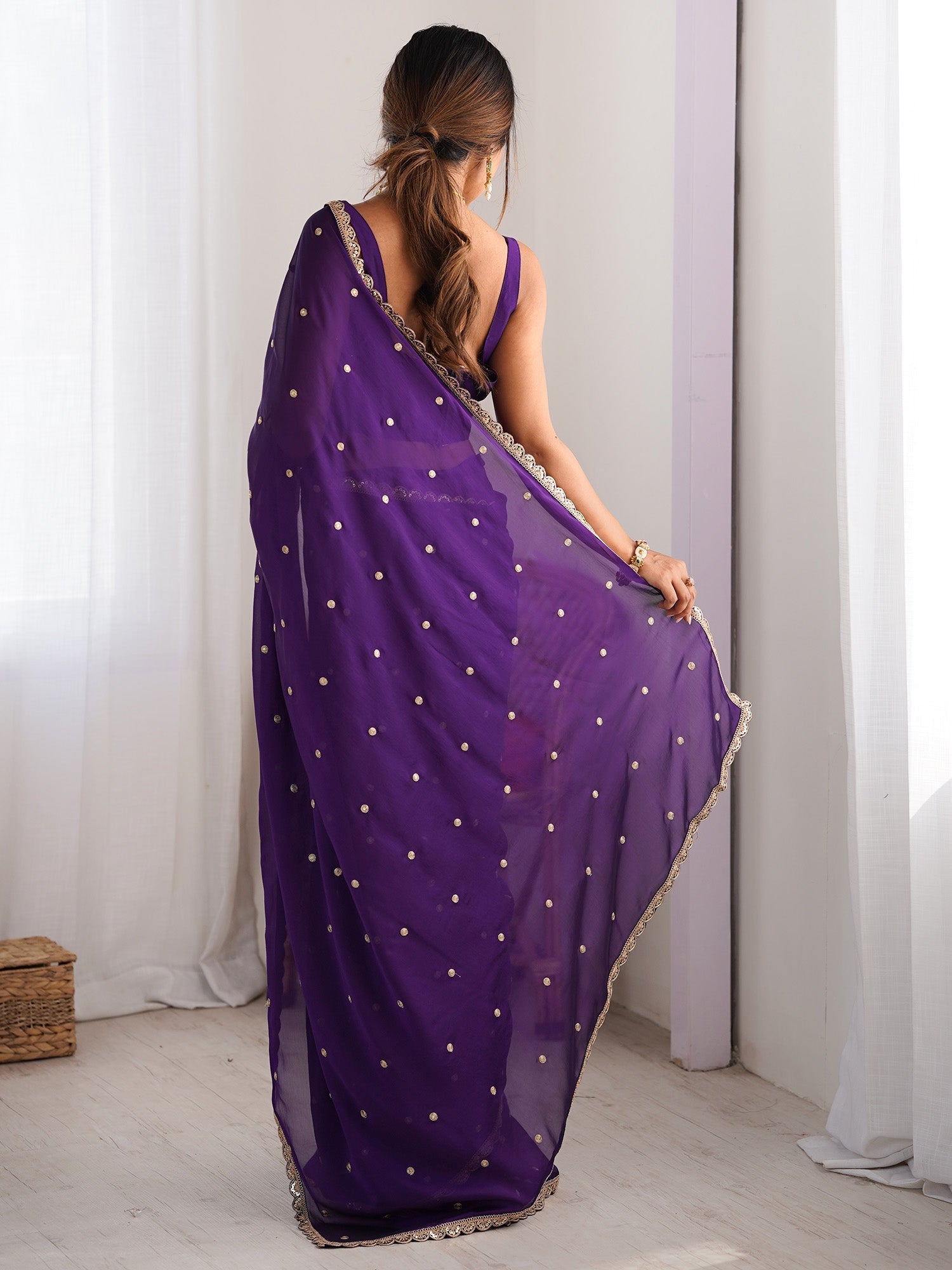 Deep Purple Emblished Georgette Saree - Ressa