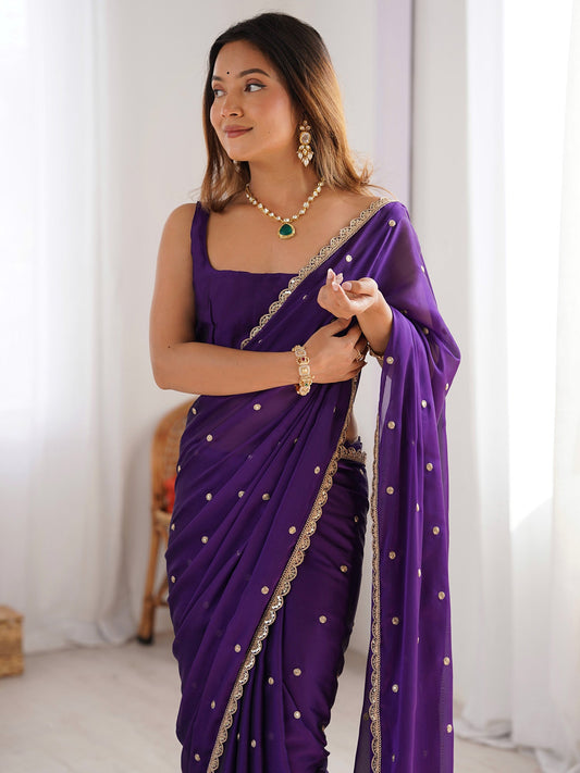 Deep Purple Emblished Georgette Saree - Ressa