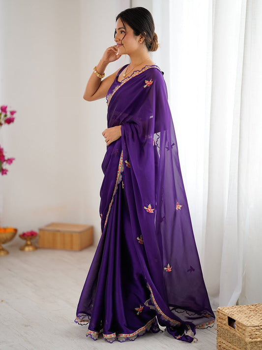 Deep Purple Georgette Saree - Ressa