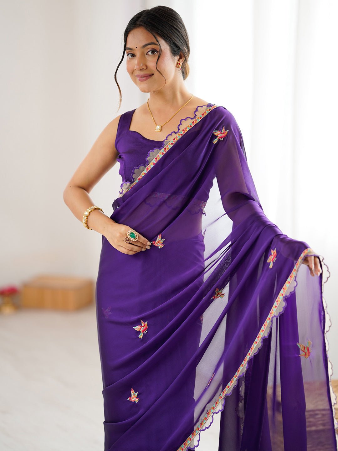 Deep Purple Georgette Saree - Ressa