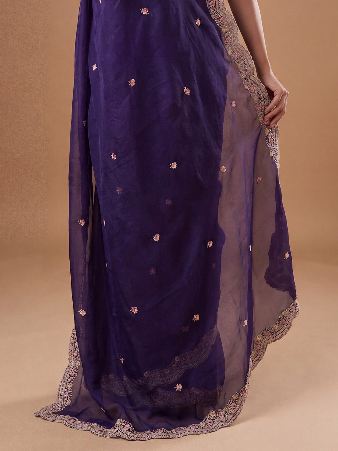 Deep Purple satin Embroidered Saree - Ressa