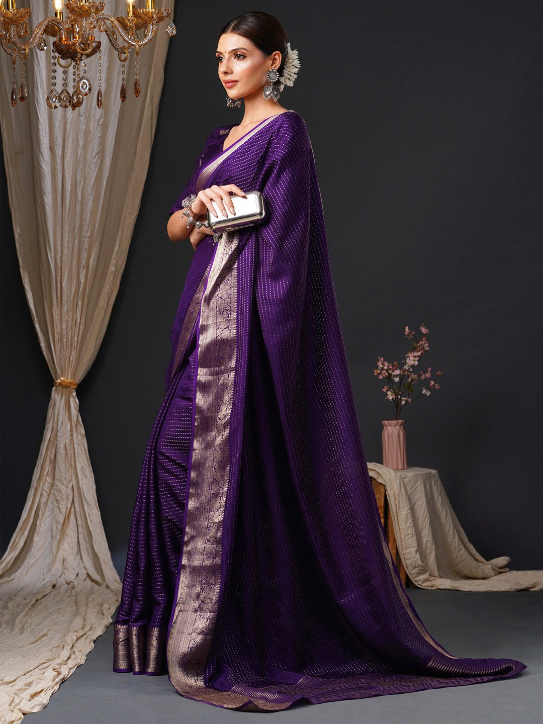 Deep Purple Viscose Banarasi Silk Saree - Ressa
