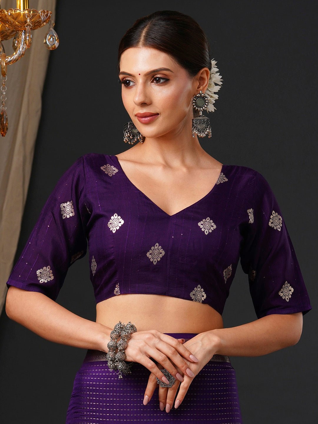 Deep Purple Viscose Banarasi Silk Saree - Ressa