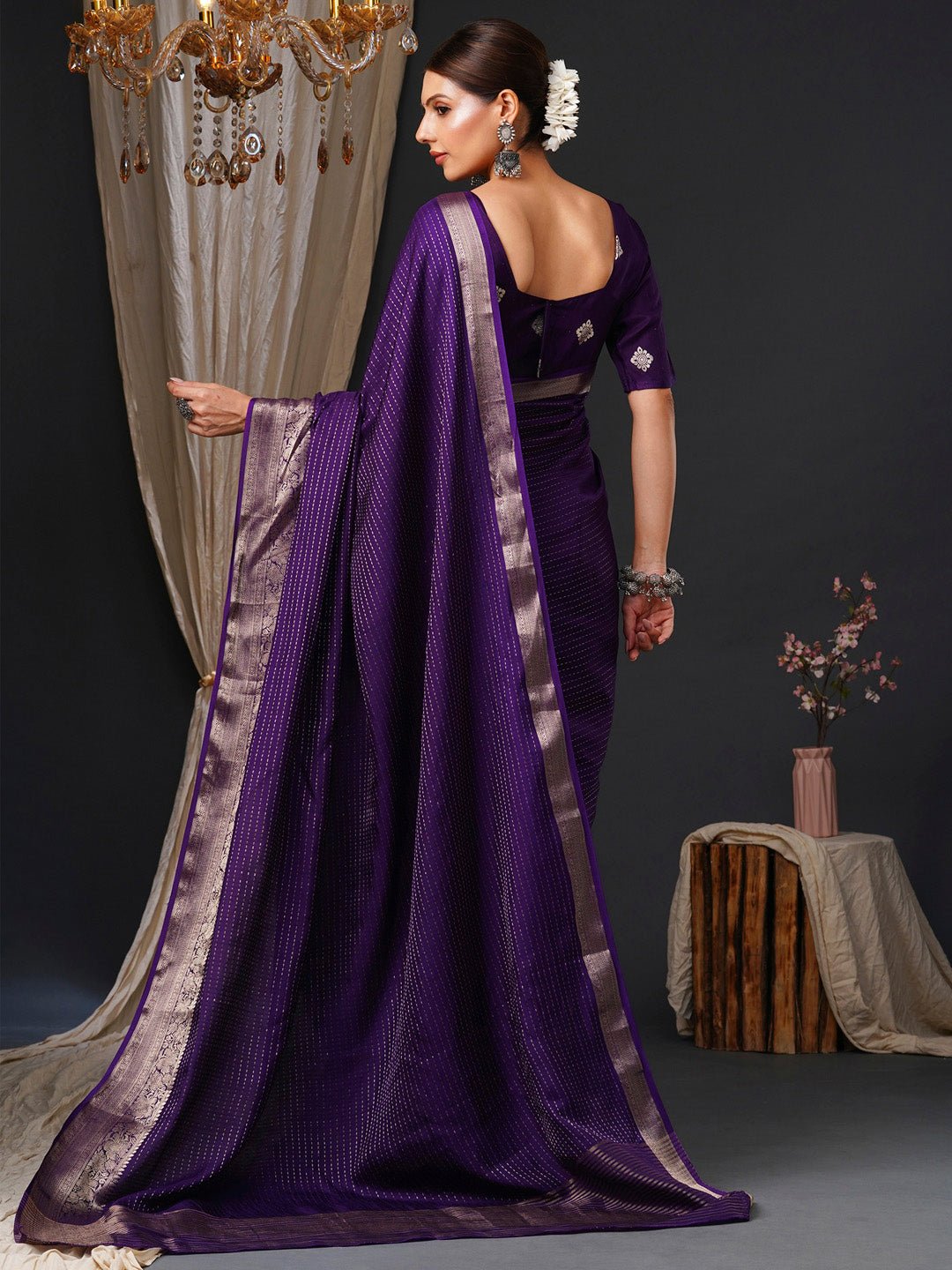 Deep Purple Viscose Banarasi Silk Saree - Ressa