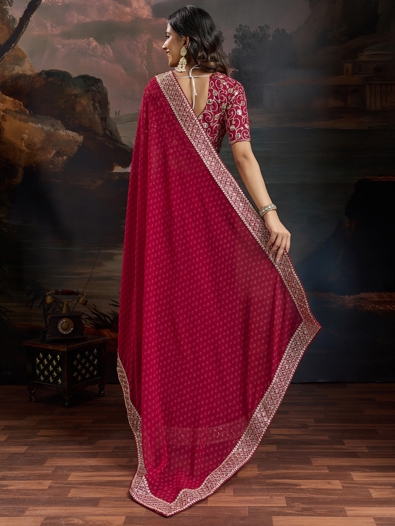 Deep Rani Pink Bandhani Georgette Saree - Ressa