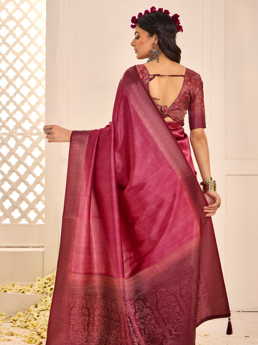 Deep Red Banarasi Silk Zari Weaving saree - Ressa