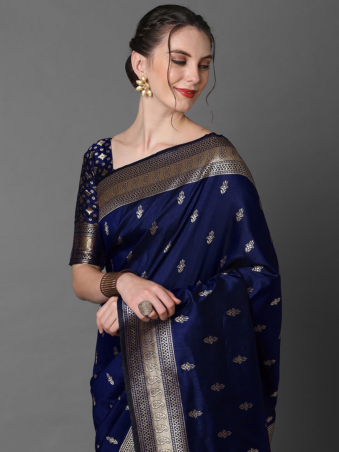 Deep Royal Navy Blue Banarasi Silk Saree - Ressa