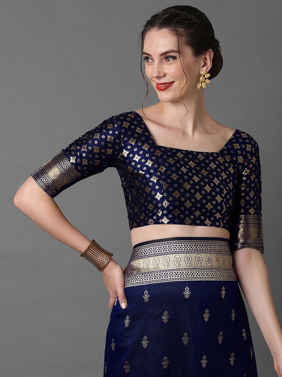 Deep Royal Navy Blue Banarasi Silk Saree - Ressa