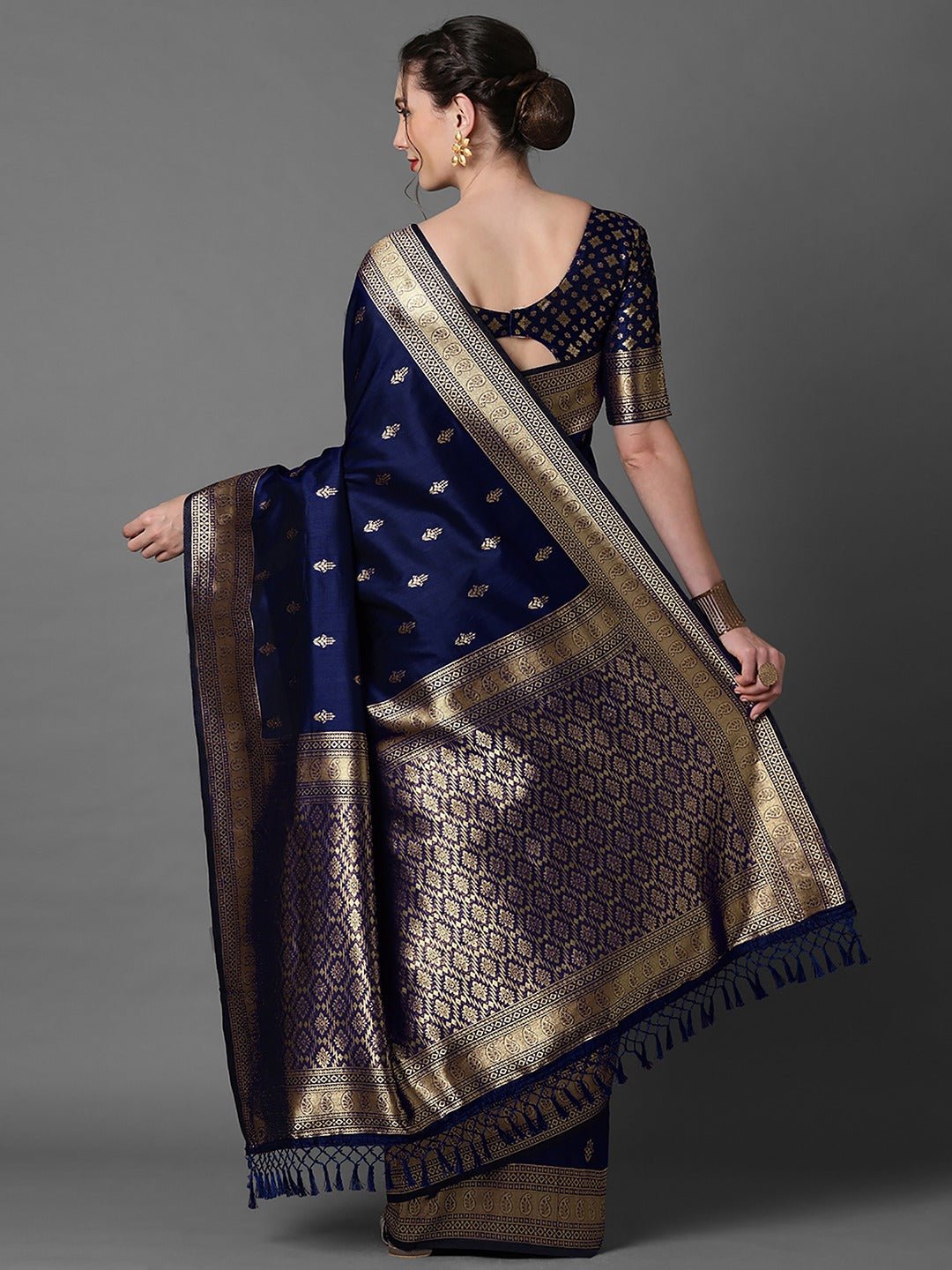 Deep Royal Navy Blue Banarasi Silk Saree - Ressa