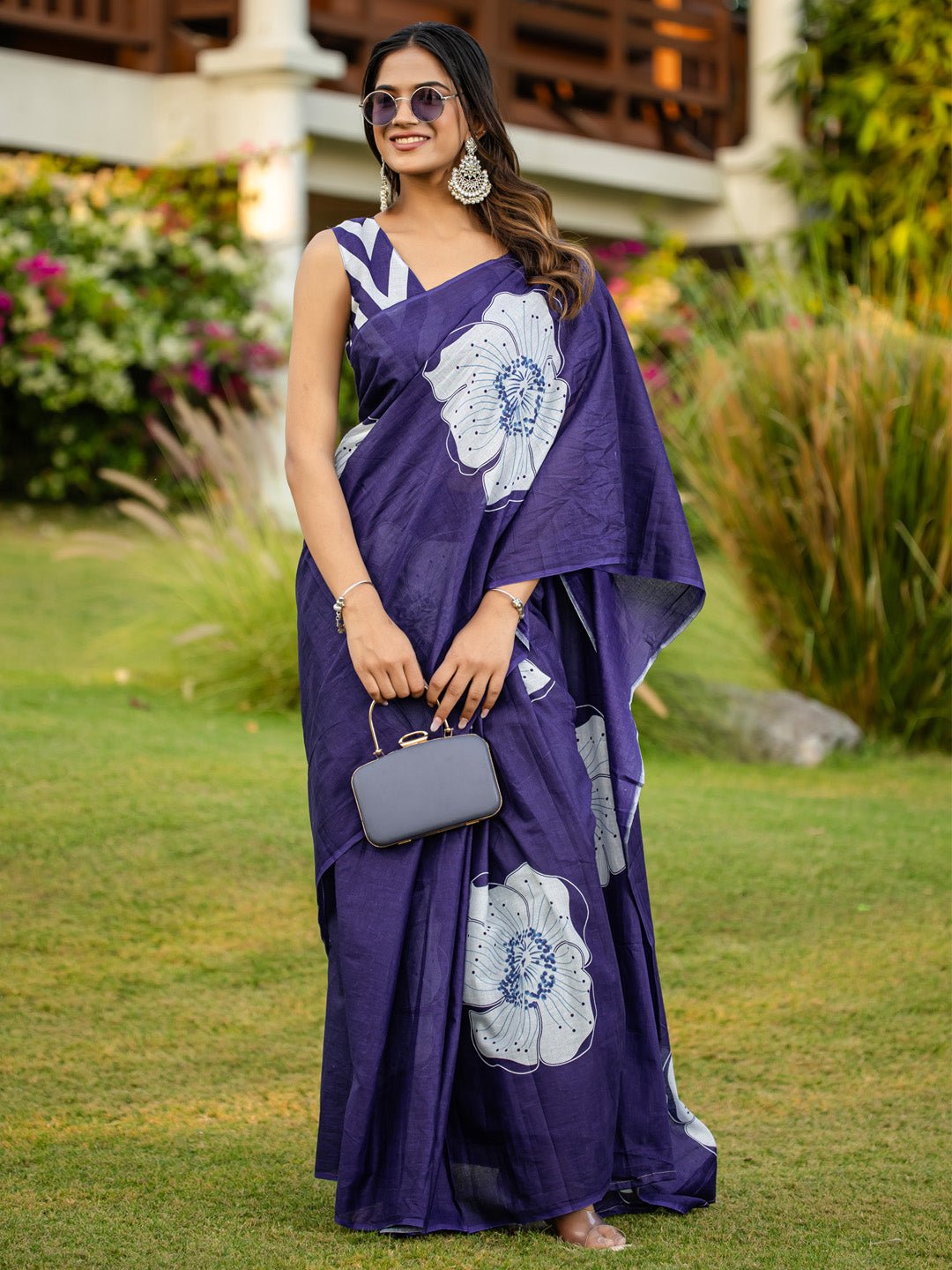Deep Royal Navy Blue Cotton Saree - Ressa