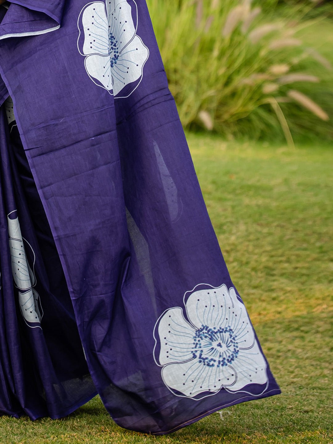 Deep Royal Navy Blue Cotton Saree - Ressa