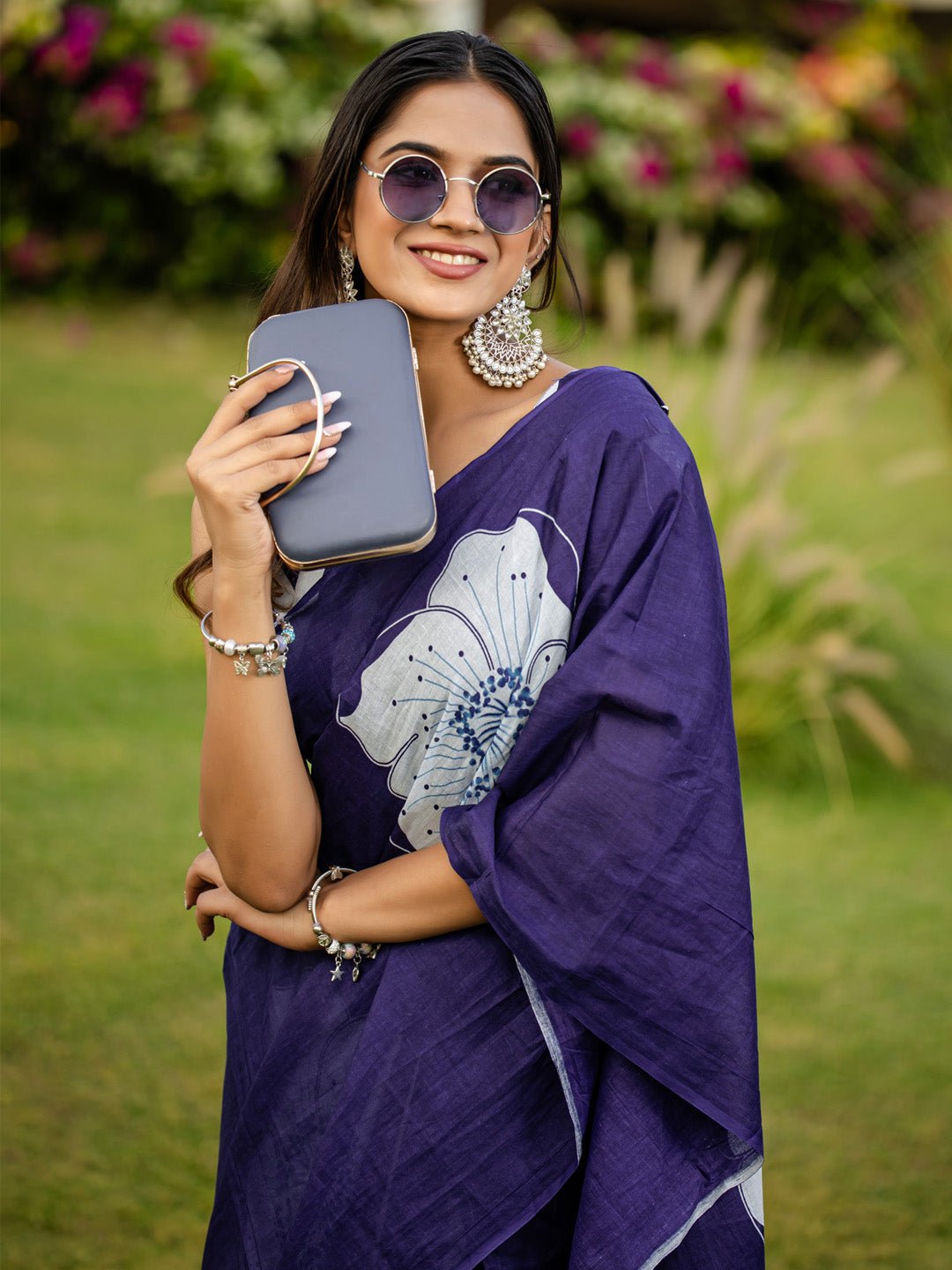 Deep Royal Navy Blue Cotton Saree - Ressa