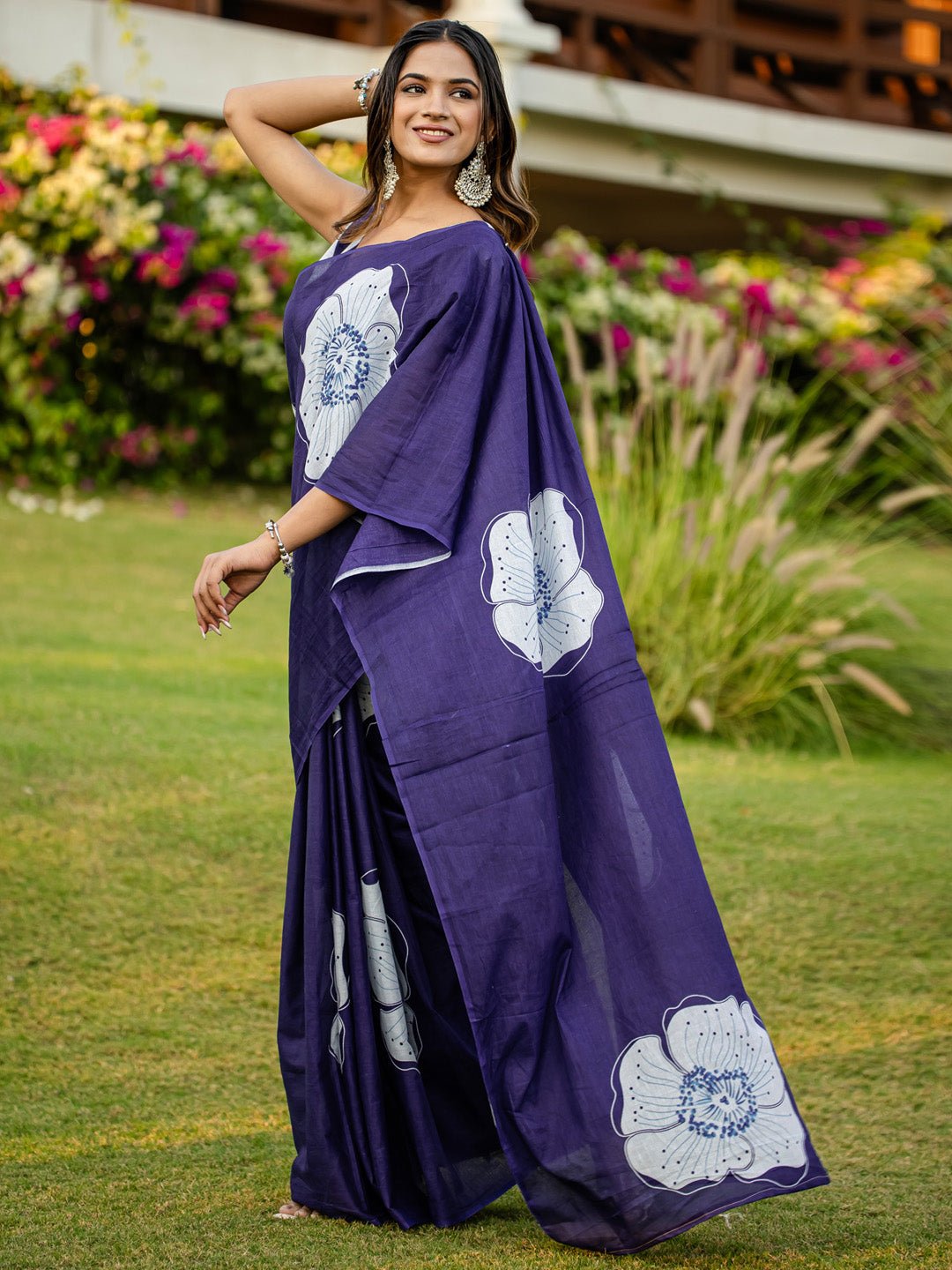 Deep Royal Navy Blue Cotton Saree - Ressa