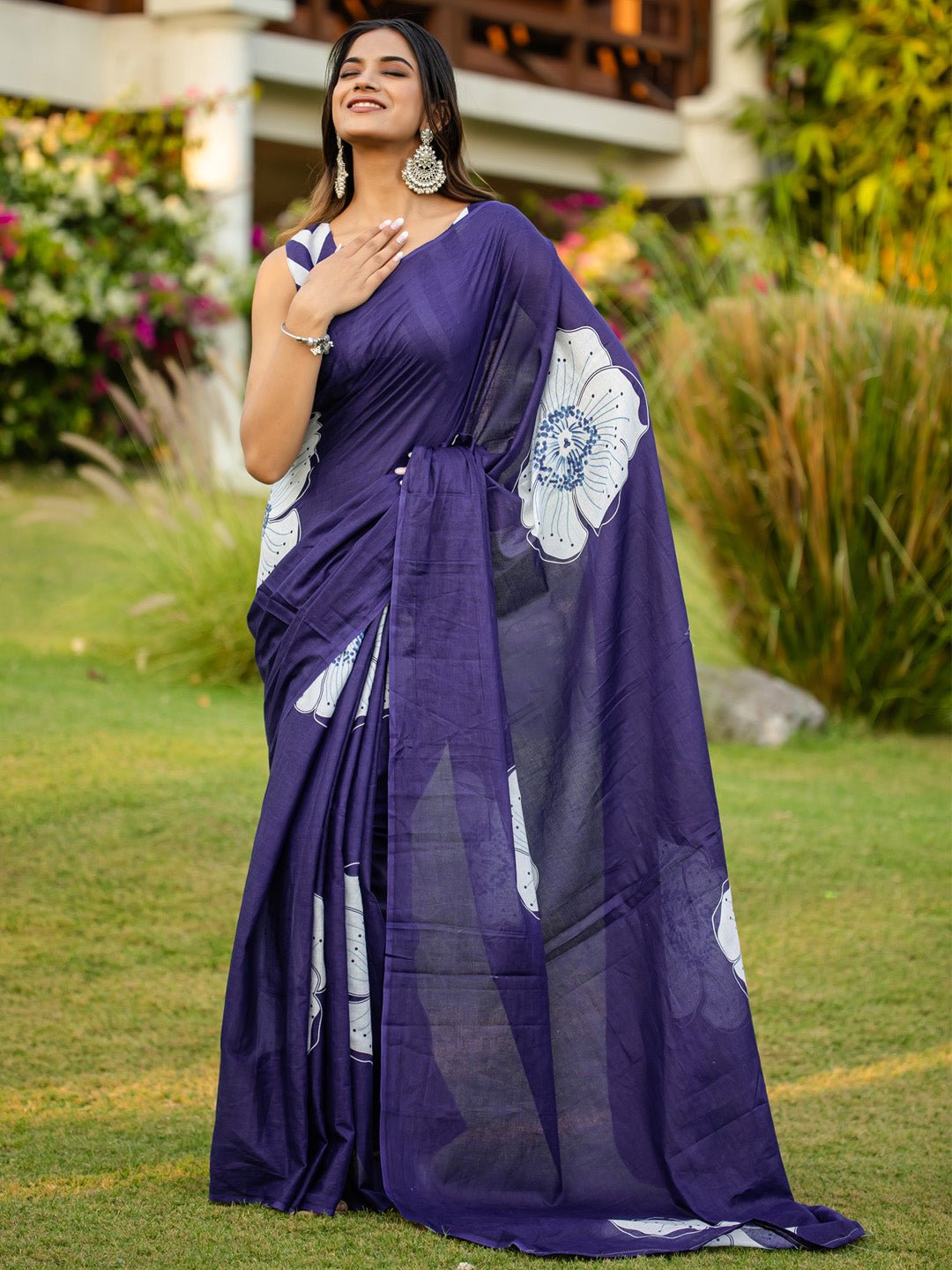 Deep Royal Navy Blue Cotton Saree - Ressa