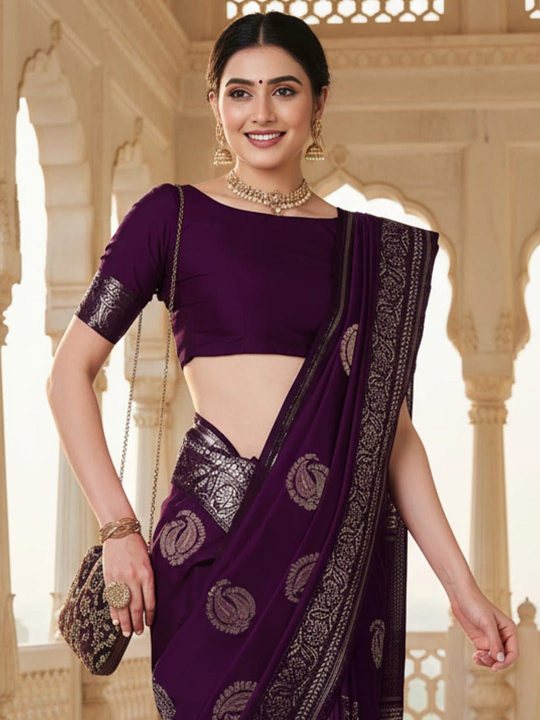 Deep Royal Purple Banarasi Silk Saree - Ressa