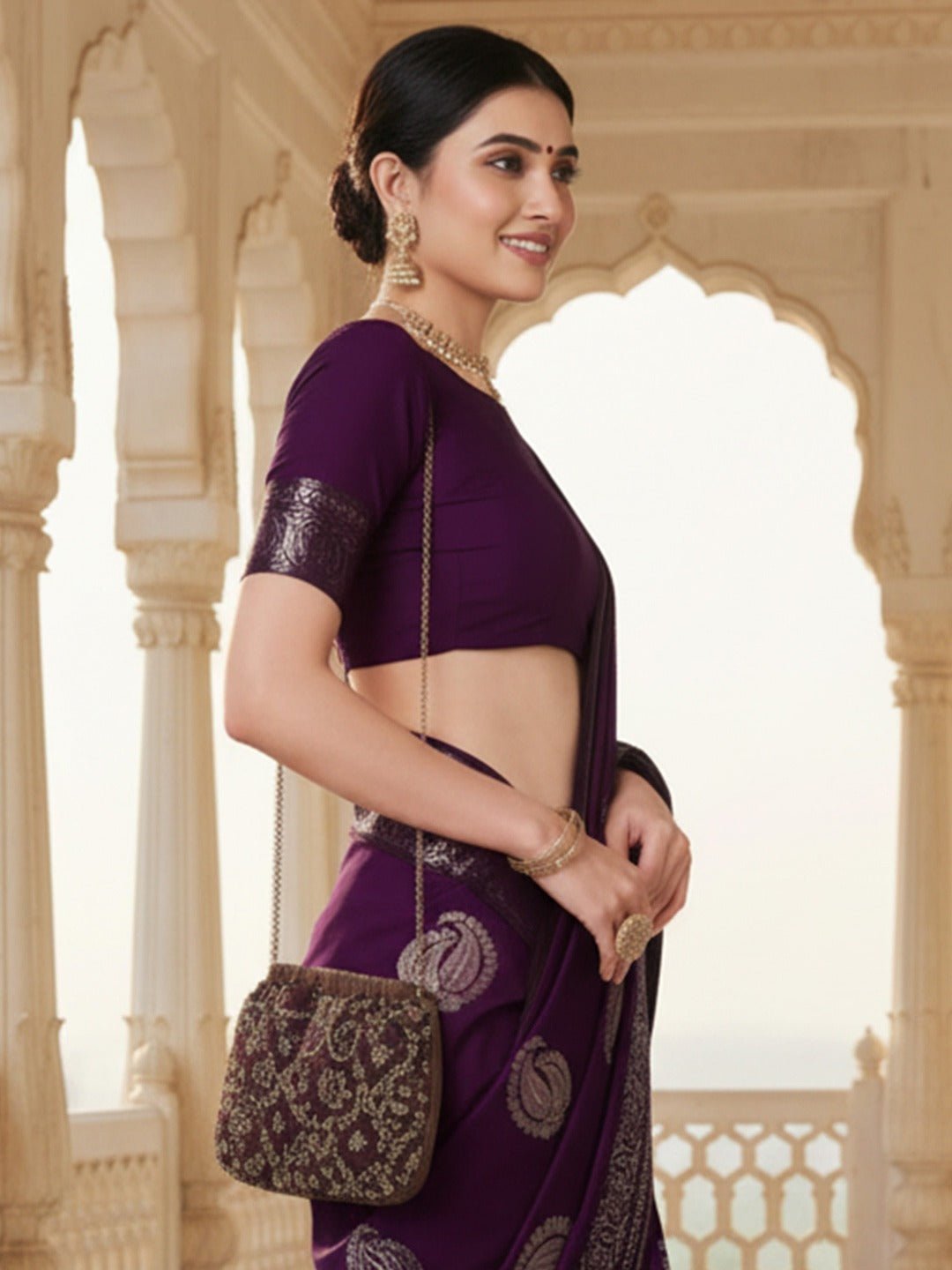Deep Royal Purple Banarasi Silk Saree - Ressa