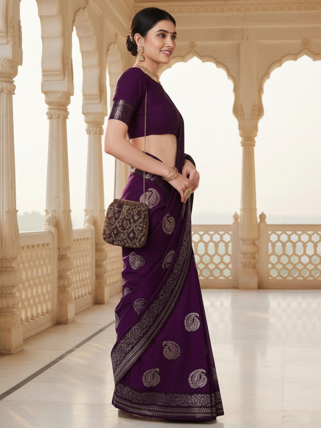 Deep Royal Purple Banarasi Silk Saree - Ressa