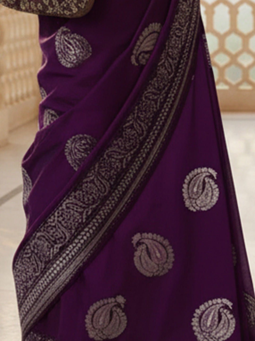 Deep Royal Purple Banarasi Silk Saree - Ressa