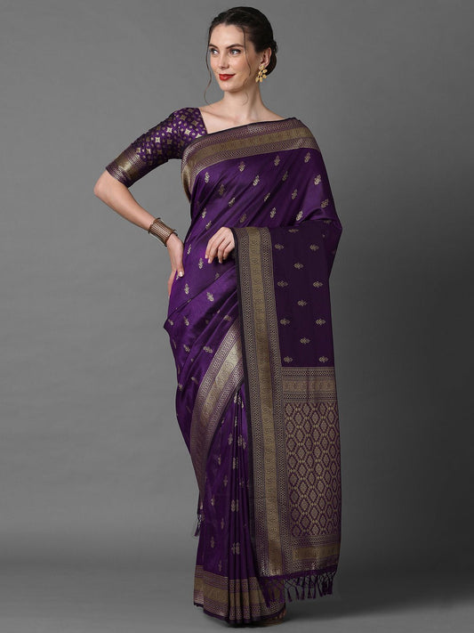 Deep Royal Purple Pure Banarasi Silk Saree - Ressa