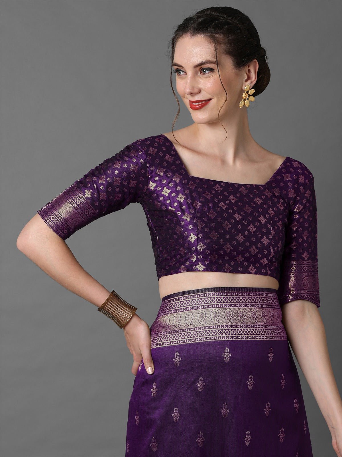 Deep Royal Purple Pure Banarasi Silk Saree - Ressa