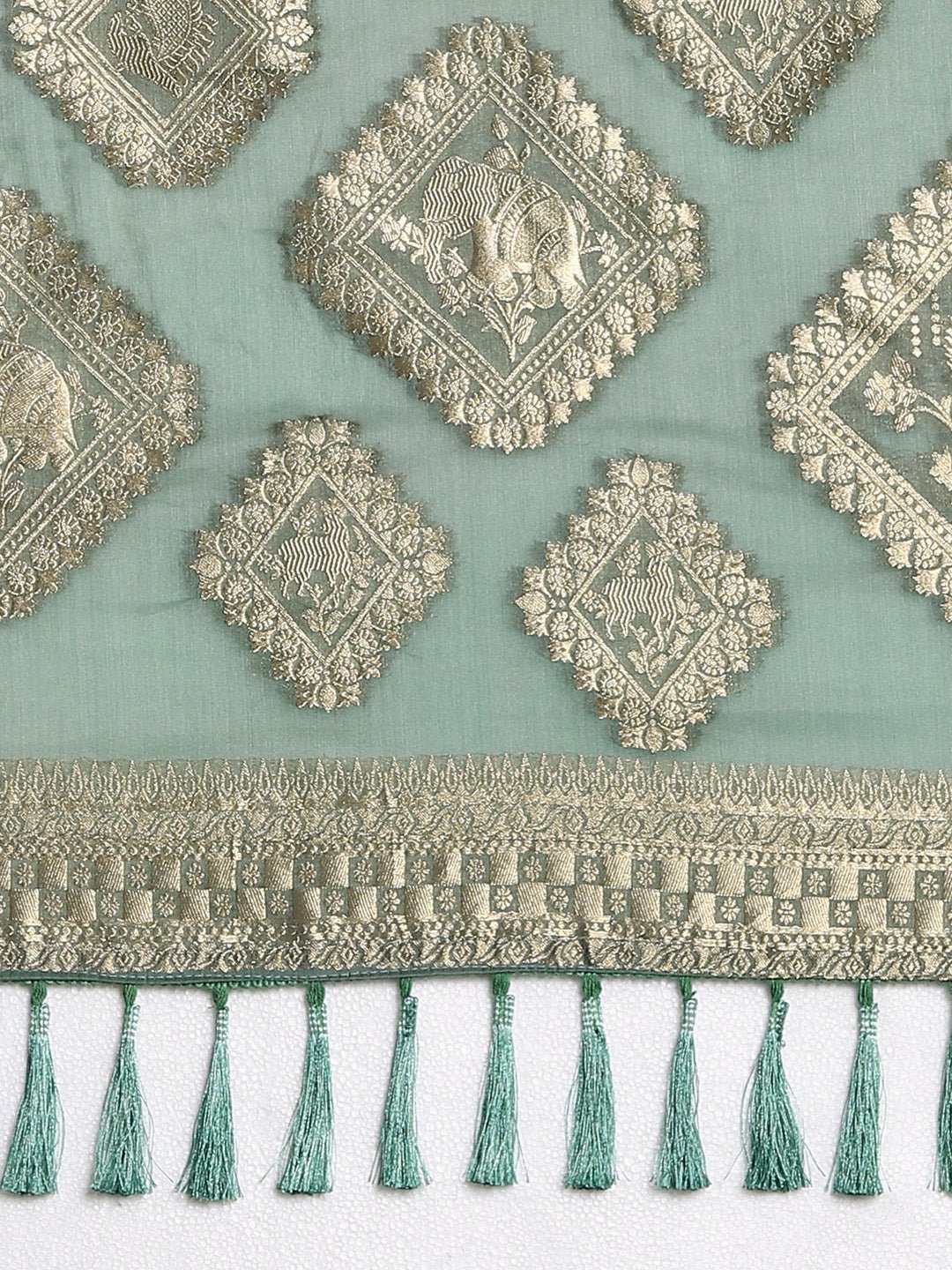 Deep Sea Green Satin Banarasi Style Saree - Ressa