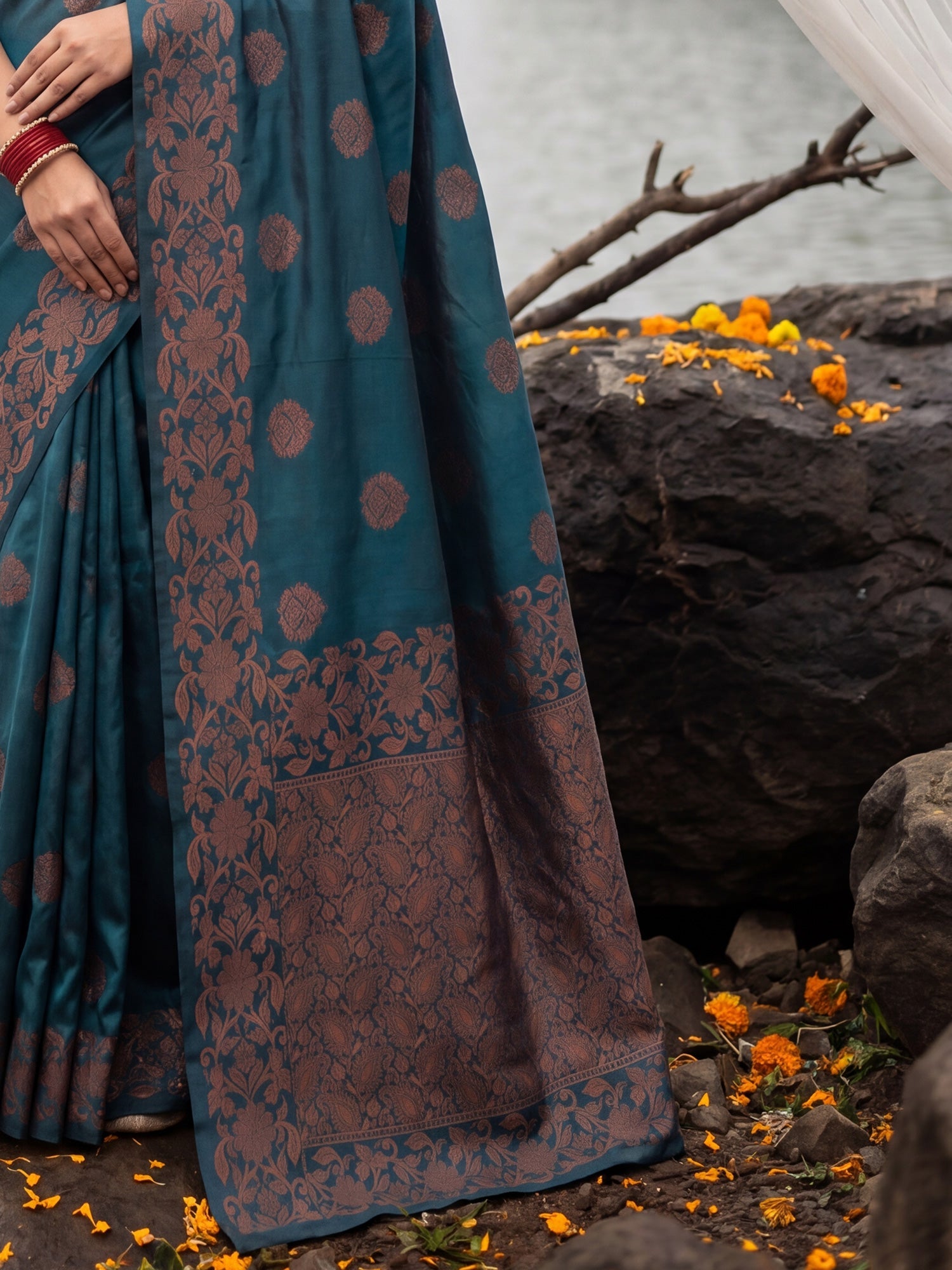 Deep Teal Blue Silk Saree - Ressa
