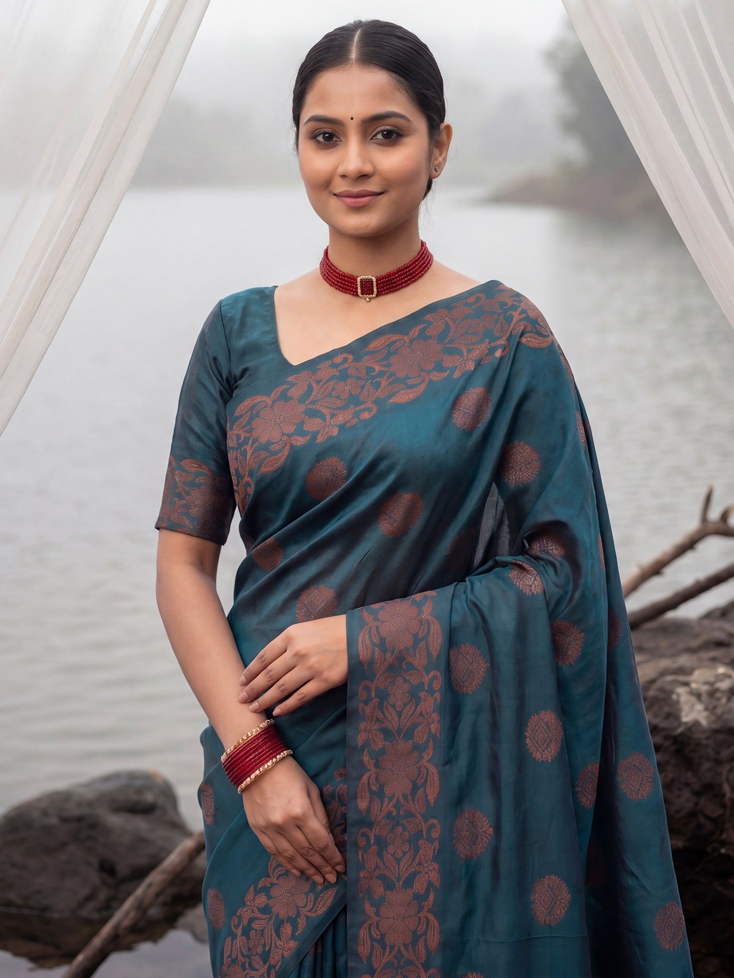 Deep Teal Blue Silk Saree - Ressa