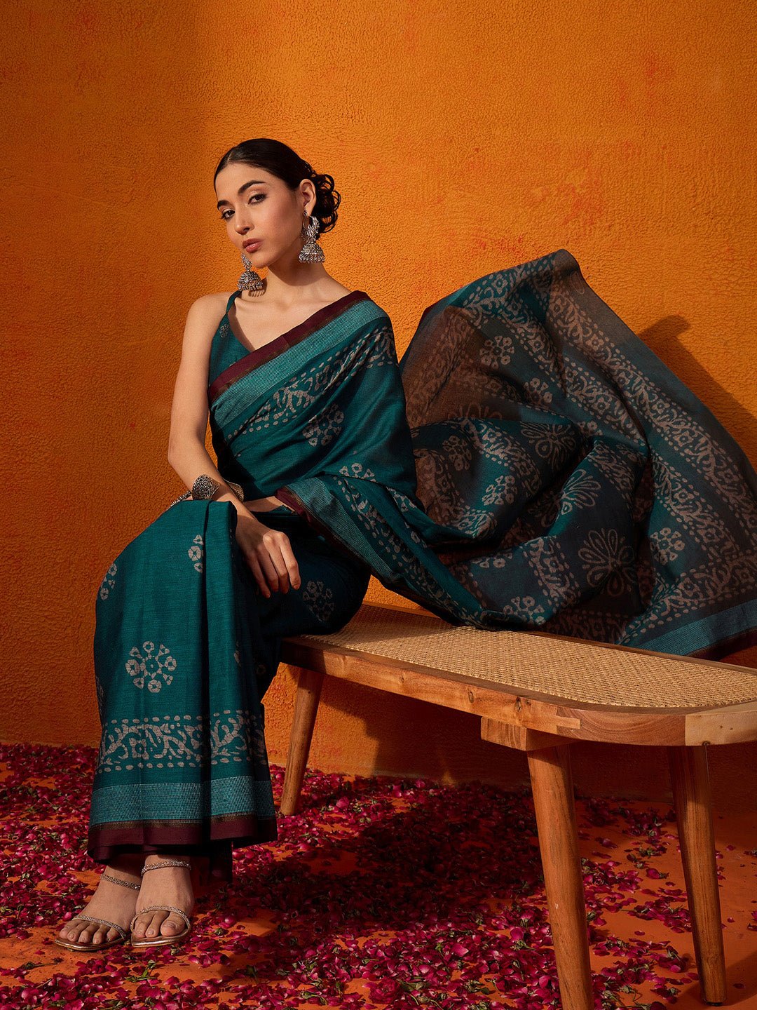 Deep Teal Green Chanderi Cotton Saree - Ressa