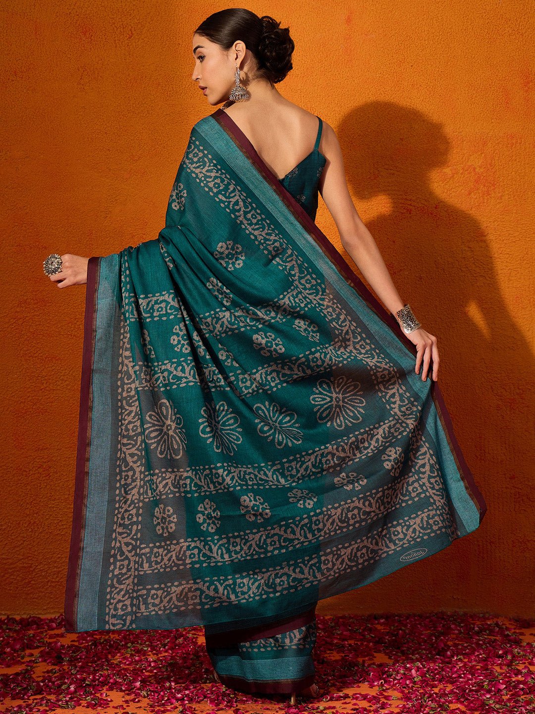 Deep Teal Green Chanderi Cotton Saree - Ressa