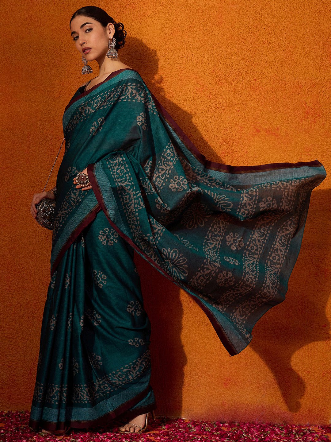 Deep Teal Green Chanderi Cotton Saree - Ressa